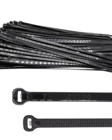 BUXIMN 150pcs Push Mount Zip Ties 8 inch, Self Locking Straps Cable Zip Tie with Stainless Steel Metal Tooth Locking Device Heavy Duty Nylon Zip Tie Clips (8", Black)