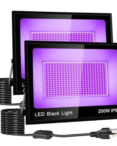 2 Pack 200W LED Black Light, Blacklight Flood With Plug & Switch, IP66 Waterproof Outdoor Spotlight for Neon Glow Party Fluorescent Poster Body Paint Stage Lighting Halloween Decor