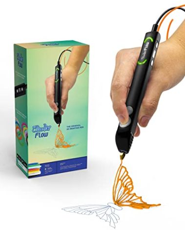 3Doodler Flow 3D Printing Pen for Teens, Adults & Creators! - Black - with Free Refill Filaments + Stencil Book + Getting Started Guide