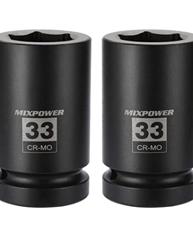 MIXPOWER 2 Pieces 1 Inch Drive Deep Impact Socket, CR-MO, 33mm, 6 Point, Radius Corner Design, Axle Nut Impact Grade Socket for Easy Removal, 2PCS Set