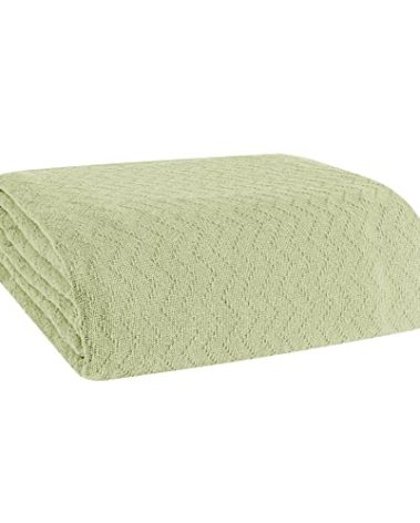 BELIZZI Home 100% Cotton Bed Blanket, Breathable Thermal Blanket Twin Size, Soft Chevron Thermal Blanket 60"x90", Cotton Bed Blanket, Perfect for Layering Any Bed for All Season, Sage Green