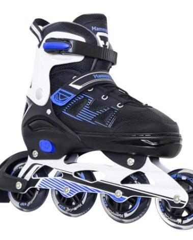 MammyGol Inline Skates for Adults Men Women, Roller Skates with Carbon Steel Bearings, TPR Brake, 3D Mesh, EVA Lining, PVC Upper | Adjustable Size Better Fit for Beginner Skating Enthusiasts Blue