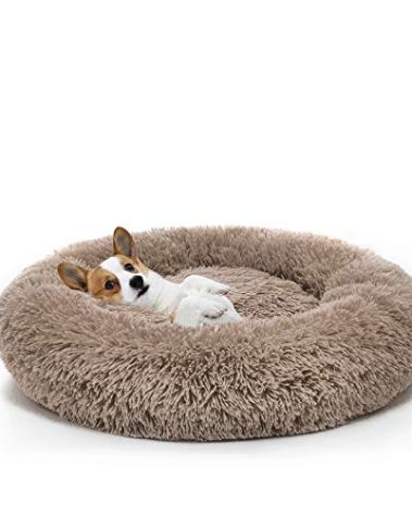 MIXJOY Orthopedic Dog Bed Comfortable Donut Cuddler Round Pet Beds Ultra Soft Washable Dog and Cat Cushion (20''/23''/30'') (23'', Brown)