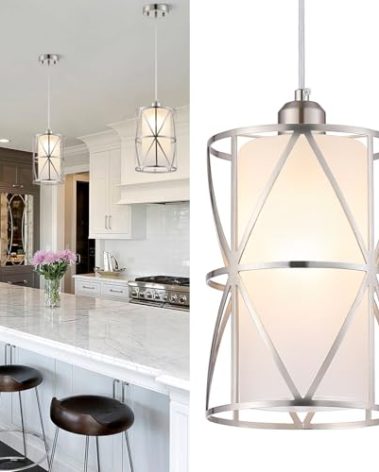 Zlierop Pendant Lights Kitchen Island with Frosted Glass, Brushed Nickel Hanging Kitchen Lights, Cylindrical Modern Pendant Light, Kitchen Pendant Lighting Over Island, Foyer, Dining Room, Entryway