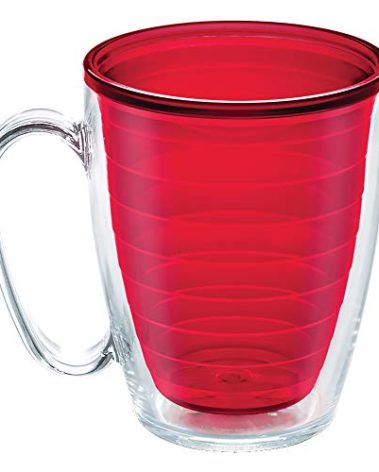 Tervis Clear & Colorful Tabletop Made in USA Double Walled Insulated Tumbler Travel Cup Keeps Drinks Cold & Hot, 16oz Mug, Red