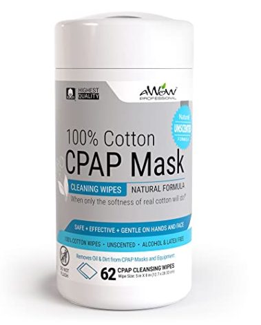 AWOW CPAP Wipes for Mask Cleaning - CPAP Accessories for daily CPAP Cleaning, Unscented 100% Cotton, Make CPAP Mask Cleaning easy with Regular CPAP or BiPAP Mask Maintenance, 62 Wipe Canister