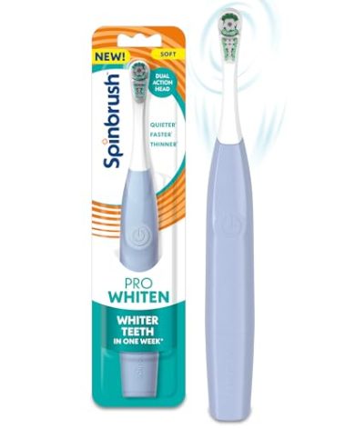 Spinbrush New PRO WHITEN Battery Powered Electric Toothbrush for Adults, Soft Bristles, Light Blue, 1 Count