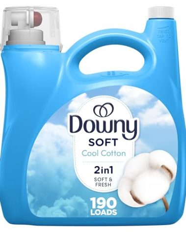 Downy Soft, 2 in 1 Soft and Fresh Liquid Fabric Softener, Cool Cotton, 140 fl oz, 190 Loads, Fabric Conditioner Liquid provides softness and freshness for fabrics