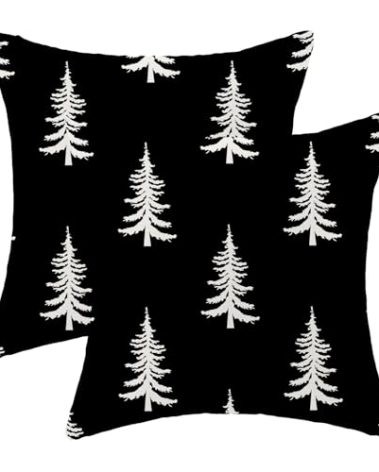 CXMEIFLY Christmas Pillow Covers 24x24 Inch Set of 2 Black Cream Christmas Tree Decor Throw Pillows Winter Xmas Holiday Outdoor Cushion Cases for Couch Bed Decorations