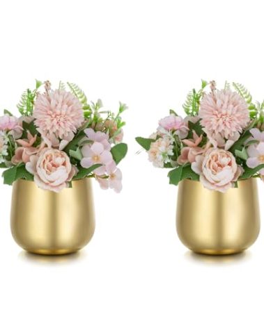 NUPTIO Small Gold Vases for Centerpieces: 2 Pcs 3.94 inch Flower Trumpet Vase Vintage Compote Vase Metal Urn Planter Plant Pots Flowers Bowls Pedestal for Wedding Party Table Centerpiece Decorations