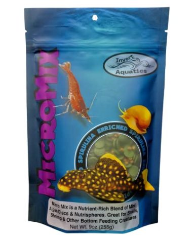 Invert Aquatics Micro Mix - Sinking Blended Diet for Snails, Shrimp & Bottom Feeding Fish (9 oz (255g))