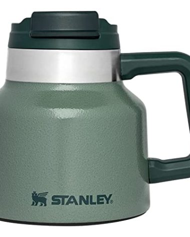 STANLEY Tough-To-Tip Admiral's Mug 20 oz | Twist-on Flip Open Lid | Wide Body with Non-Skid Rubber Base | Insulated Stainless Steel Coffee Cup | BPA-Free | Hammertone Green
