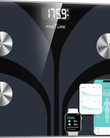 Posture Scale for Body Weight, Digital Bathroom Smart Scale, 13 Body Composition Analyzer Sync Weight Scale BMI Health Monitor Sync Apps 400lbs - Black