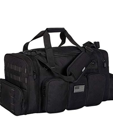 K-Cliffs Heavy Duty Tactical Range Duffel Quality Gear Travel Sports Gym Equipment Bag Military Molle Lockable Zippers with US Flag Patch 27 Inch Black