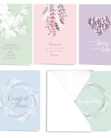 Expressions of Sympathy Assortment Card Pack/Set of 25 Greeting Cards / 5 Sympathy Designs / 5'' x 7'' Note Cards With Blank White Envelopes