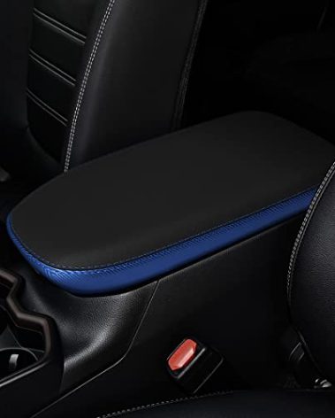 INTGET Center Console Armrest Cover for Toyota RAV4 Accessories 2025 2024 2023 2022 2021 2020 2019 Leather Middle Console Lid Cover Pad Protector Arm Rest Covering Car(Black with Blue)
