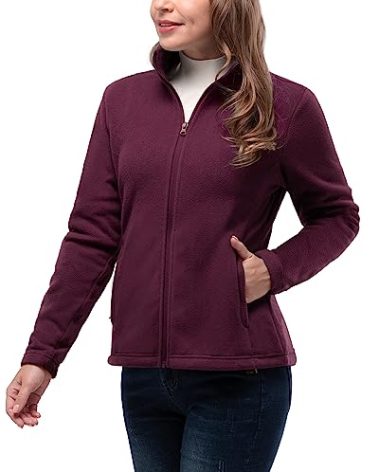33,000ft Women's Zip Up Fleece Jacket, Long Sleeve Warm Soft Polar Lightweight Coat with Pockets for Winter
