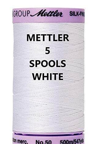 5 Pack Mettler Silk-Finish Solid Cotton Thread, 547 yd/500m, White…