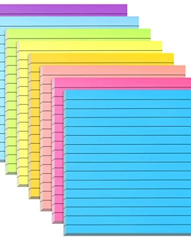 Qeeenar 8 Pads Big Sticky Notes 11 x 11 Inch Lined Jumbo Large Sticky Notes for Wall,Giant Strong Power Memo Square Post for Office, 25 Sheets/Pad(Bright Color)