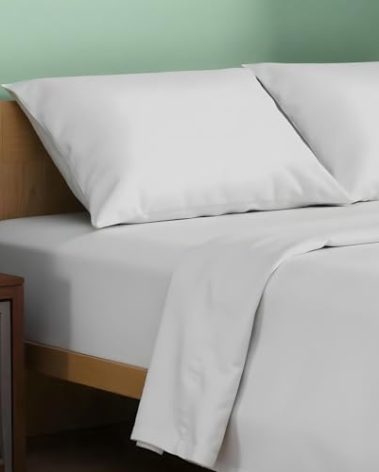 TEXAS LINEN CO. 100% Organic Cotton Sheets Full Size - 4 PC Organic Cotton Percale Sheets Full Set (Light Grey), Soft, Cooling & Breathable Bedsheets, 16" Deep Pocket Hotel Bedding - GOTS Certified