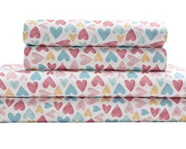 MALLARY BY MATTHEW Kids Super Soft-Soft 100% Microfiber Print Sheet, Watercolor Hearts Print, Twin