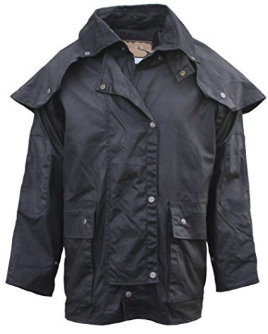Foxfire Men's Short Oilskin Western Australian Waterproof Duster Coat, Raincoat Oil Cloth Cotton, Black, Large