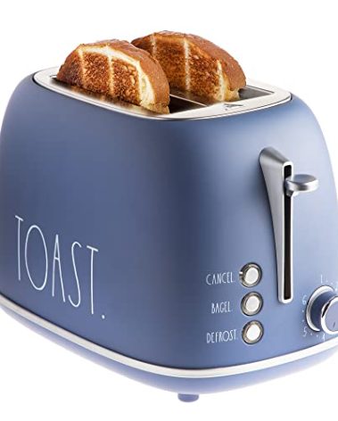 Rae Dunn Retro Rounded Bread Toaster, 2 Slice Stainless Steel Toaster with Removable Crumb Tray, Wide Slot with 6 Browning Levels, Bagel, Defrost and Cancel Options, Navy