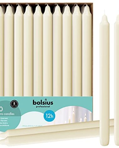 BOLSIUS Ivory Candlesticks Bulk Pack 50 Count - Unscented Dripless 11.5 Inch Household & Dinner Candle Set - 12+ Hours - Premium European Quality - Consistent Smokeless Flame - 100% Cotton Wick