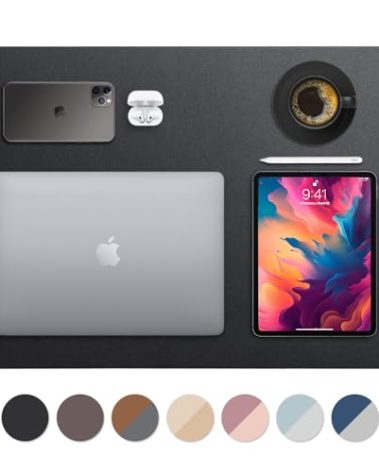 Vine Creations Leather Desk Mat 24" x 17", Desk Protector, PU Leather Desk Pad, Small Desk Pad Mat, Desk Blotter, Desk Pads on Top of Desks, Small Desk Mat for Home or Office (Black)