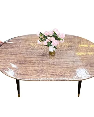 Round Vinyl Fitted Tablecloth with Flannel Backing Elastic Table Cloth Waterproof Oil-Proof Plastic Cover- Fits Tables up to 42" x 60" Oval Table