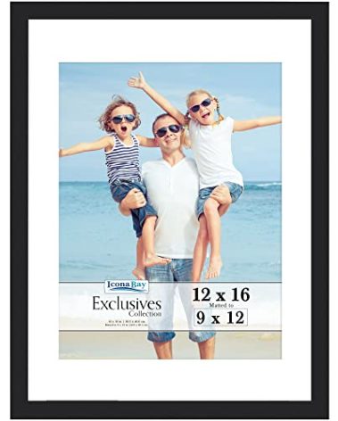 Icona Bay - 12x16 Black Picture Frame with Mat to 9x12 Image - Sturdy Wood Composite Poster Frame - Modern Style Frames - Wall Mount Only - Exclusives Collection