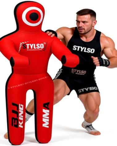 Un-Filled Grappling Dummy Wrestling Dummy Jiu Jitsu Dummy for BJJ MMA Judo Karate Training Adult Kids and Youth Practice Tackling Dummies (Red, 5ft / 60")