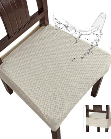 Genina Waterproof Seat Covers for Dining Room Chair Covers Waterproof Dining Chair Covers (4 PCS-Rear-gapped, Beige)