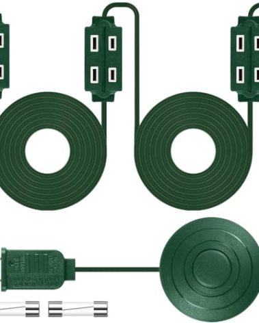 15 Ft Green Extension Cord for Christmas Tree with 9 Outlets and Foot Switch - UL Listed Indoor Extension Cord for Christmas Lights and Holiday Decorations with Spare Fuse Included (1)