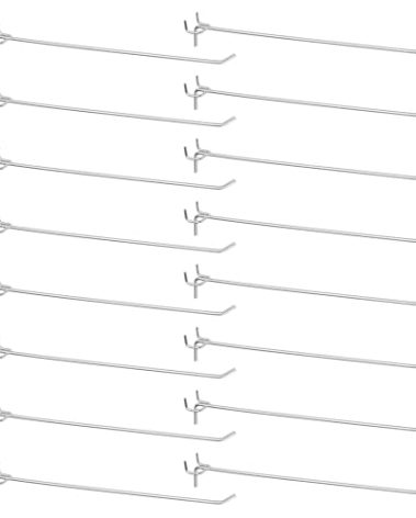 HARFINGTON 50pcs Pegboard Shelving Hooks 12" Stainless Steel Peg Board Display Hook Hanging Holders Wall Mount Organize Tools for Workbench Garage Kitchen Store, Silver