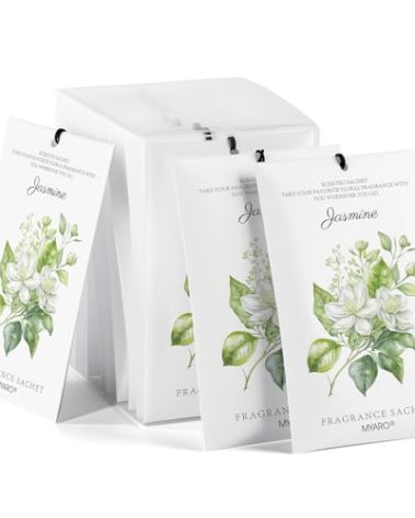 MYARO 12 Packs Jasmine Scented Sachets for Drawer and Closet, Long-Lasting Air Freshener Sachet Bag Drawer Car Bathroom Deodorizers Fresh Scent Home Fragrance