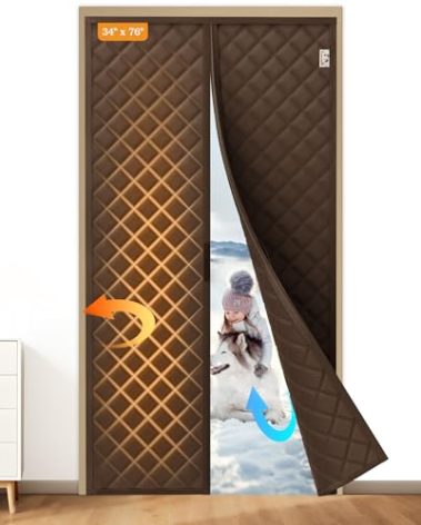 Yotache Magnetic Thermal Insulated Door Curtain Fits Door Size 34 x 76 inch, Curtain Size 36" x 78" Weatherproof Oxford Material Door Screen Covers Keep Cold Drafts Out, Brown