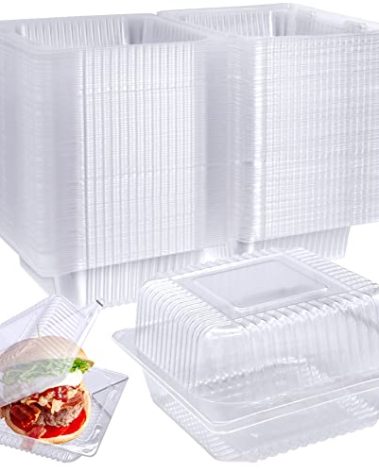 100 Pcs Clear Hinged Plastic Containers with Lids,Individual Cake Slice Containers,Square Plastic Food Container,Disposable Clamshell Take Out Containers for Cakes,Cookies,Pasta,Sandwiches,Salad