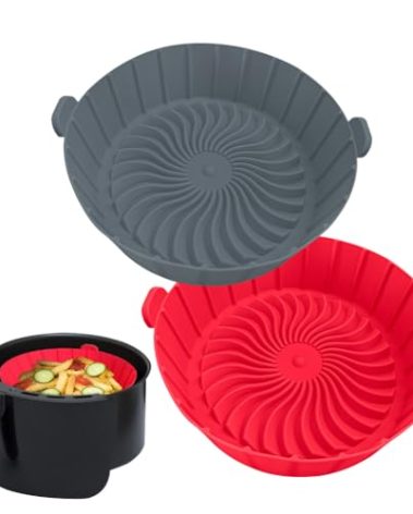 Small Air Fryer Silicone Liners for COSORI/Instant Pot/Chefman/Ninja/Dash/Bella/GoWise/COSMO Air Fryer 2QT 2.1QT 2.3QT 2.5QT, 2 Pack Reusable Silicone Basket Pot Baking Tray AirFryer Accessories