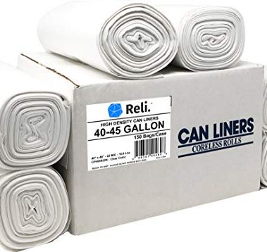 Reli. Premium 40-45 Gallon Trash Bags | 150 Count | Made in USA | Heavy Duty | Bulk | SuperValue | Clear Multi-Use Garbage Bags