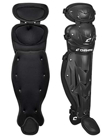 CHAMPRO Optimus MVP Double Knee Baseball Catcher’s Leg Guards, 16.5" Length, Black, CG100B