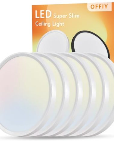 OFFIY 6PK 9 Inch LED Flush Mount Ceiling Light, 18W, 1860LM, 3000K/4000K/6000K CCT Selectable Super Slim LED Ceiling Light, Close to Ceiling Round Flat Panel Light for Hallway, Bedroom,Kitchen ect