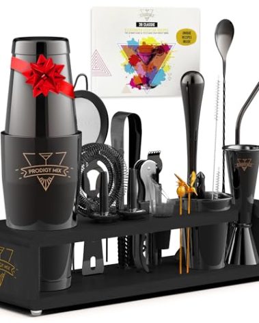Elite Mixology Bartender Kit 20-Piece Boston Cocktail Shaker Set for Mixing with Stand- Indestructible Bar Accessories Bartending Kit, Cocktail Bar Set, Bartender Set, Bonus Recipe Cards Bar Tools