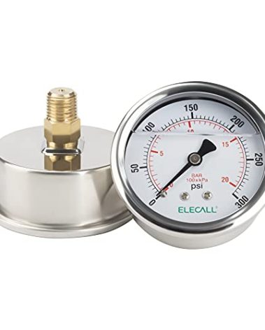 ELECALL 300psi Silicone Oil Filled Pressure Gauge for Water Oil Air Pressure Test in Pool Pump Sand Filter Air Compressor Water System, 2-1/2" Stainless Steel Case, Back Mount 1/4" NPT