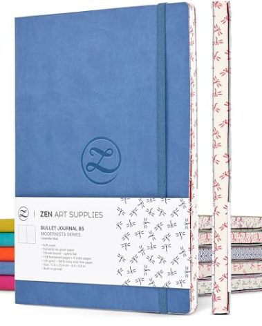 Large B5 Dotted Journal - Enjoy Bullet Journaling with a Soft Cover 7x10-inch, Non-Bleed Thick 120gsm Paper, Dot Journal in Blue, Japanese Edge Motif - Faux Leather Lay Flat Dot Grid Notebook