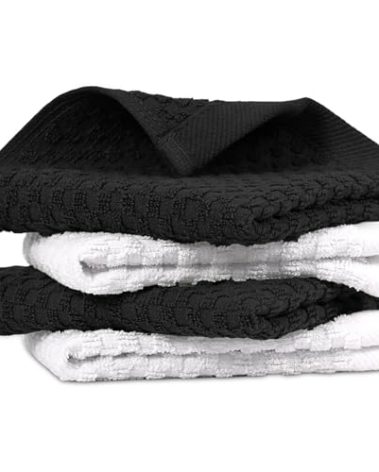Infinitee Xclusives Premium Dish Cloth 100% Cotton 12 x 12 Inches |Pack of 4| - Ultra Soft Tea Towels - Highly Absorbent Kitchen Rags - Terry Dishcloth for Kitchen and Household Cleaning |Black|
