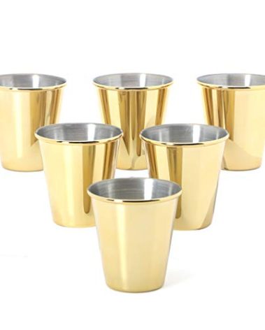 Set of 6 Gold Stainless Steel Shot Glasses - 70ml - Groomsmen Gift - Cool Unique Metal Shot Glasses for Tequila, Whiskey, Espresso