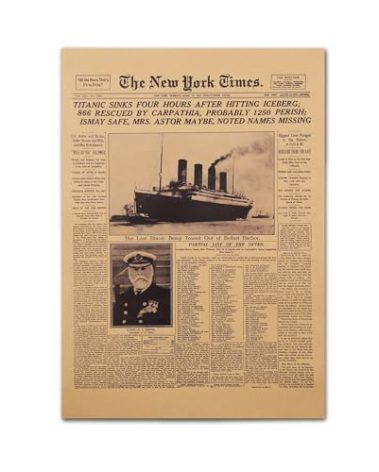 HAOHUODUO 20" x 14" Vintage Titanic Disaster Poster Unframed New York Times 1912 Front Sheet Replica on Kraft Paper Retro Western Art Prints for Home Decor Commemorating Titanic's Historic Sinking