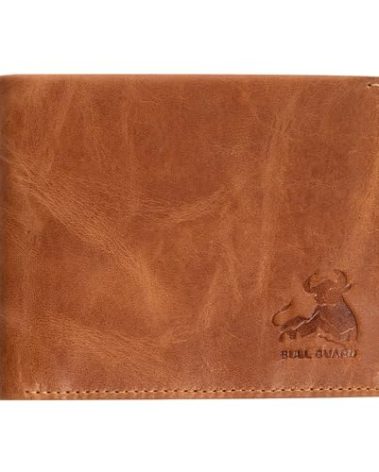 Mens Leather Wallet Bifold with ID Window and RFID Blocking Secure and Durable Extra Capacity Billfold with 11 Credit Cards In Wild Buck Tan
