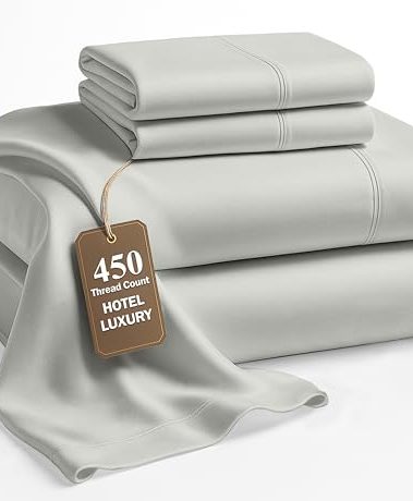 LANE LINEN Bed Sheets Queen Size – Premium 450 Thread Count Long-Staple 100% Cotton Sheets Queen Size Set, Hotel Luxury Soft & Cool Sateen Finish, Fully Elasticized 15" Deep Pocket – Moonstruck